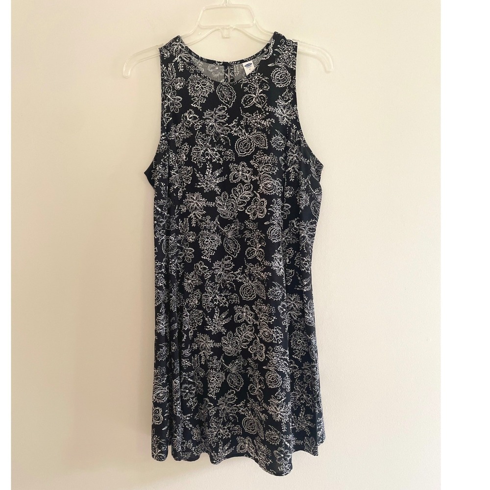 Old Navy Black White Floral Paisley Sleeveless Shift Mini Dress Medium